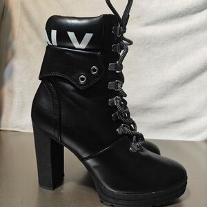 DKNY Black Heeled Lace-Up Boots